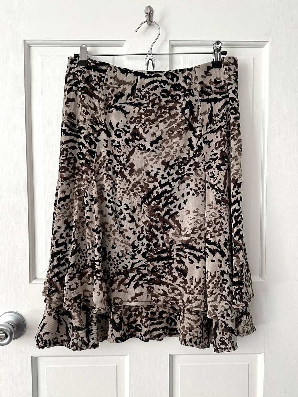 212 Collection Mesh Cheetah Animal Print Midi Skirt Tiered Ruffle Hem Y2K Size M